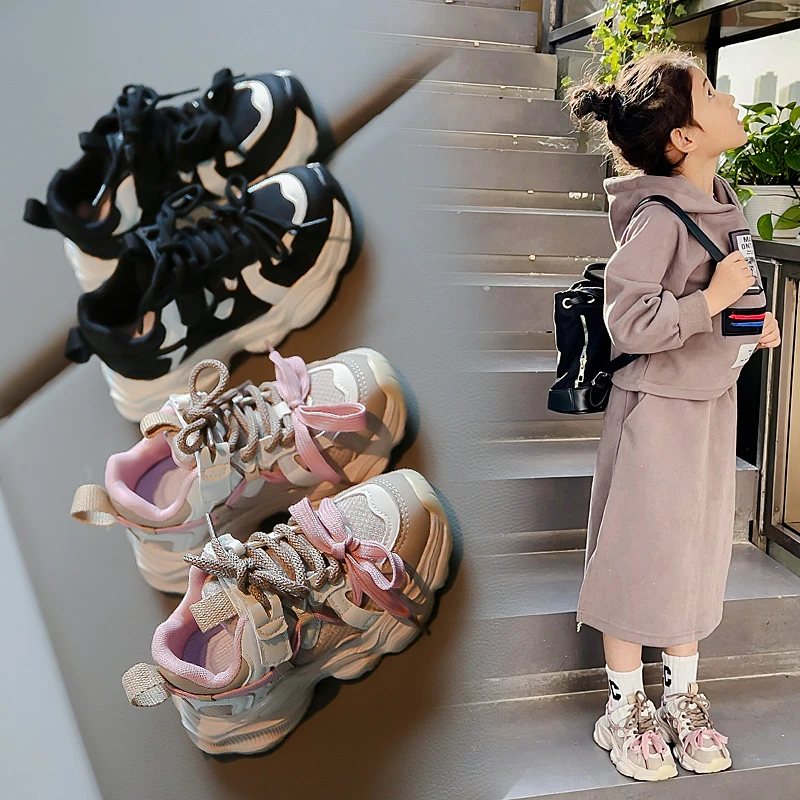 女童2024年春秋季新款双网透气童鞋中大童网红百搭鞋小学生老爹鞋