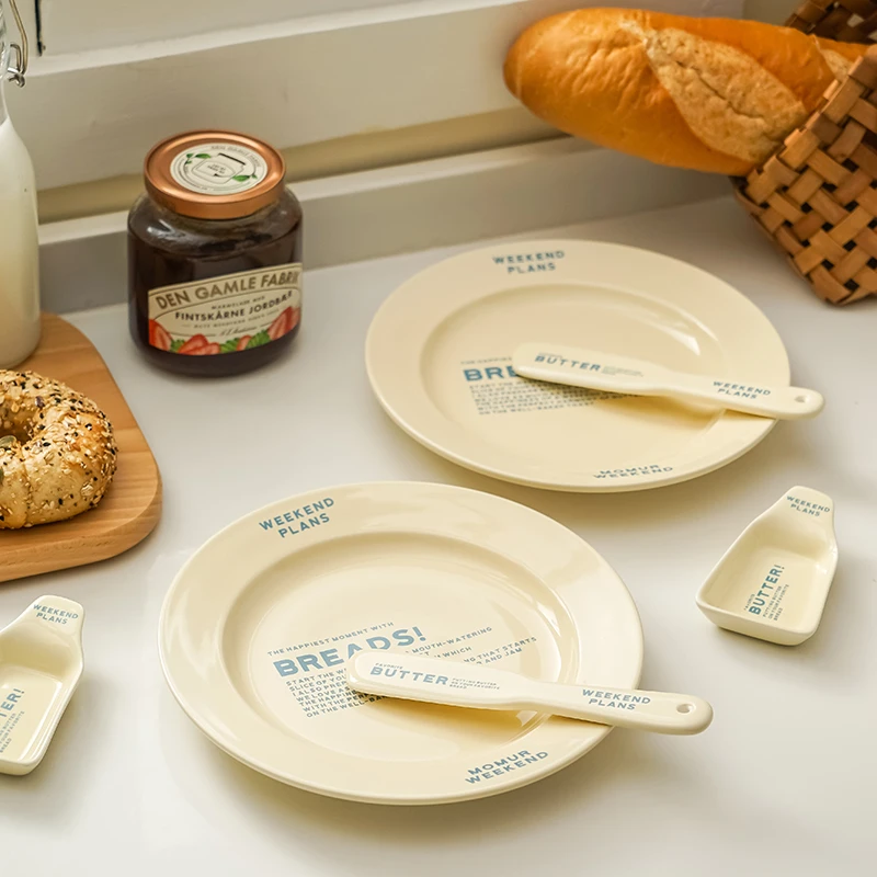 ins风陶瓷餐具耐高温西餐盘黄油酱料碟面包抹酱棒精致早餐甜品盘