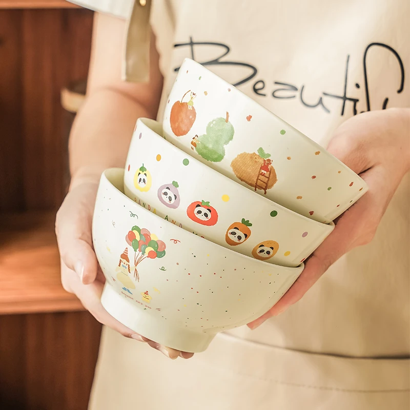 精致漂亮的饭碗陶瓷家用米饭碗日式高脚吃饭碗大碗釉下彩碗沙拉碗