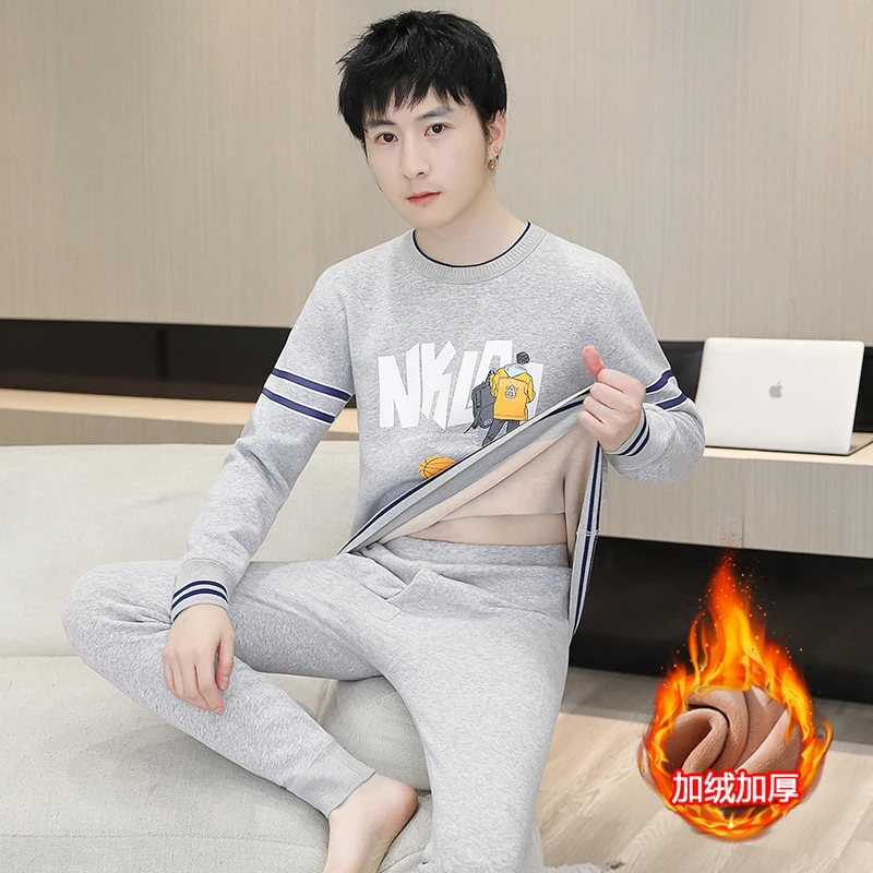 2024保暖内衣男套装加绒加厚初高中生青少年秋衣秋裤圆领保暖衣冬