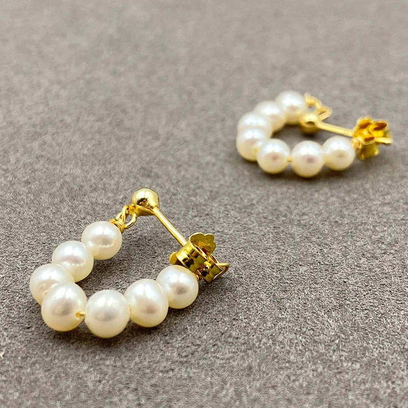 【闪购商品】多珠设计优雅耳饰淡水小米珠耳钉925银耳钉YMXL0037