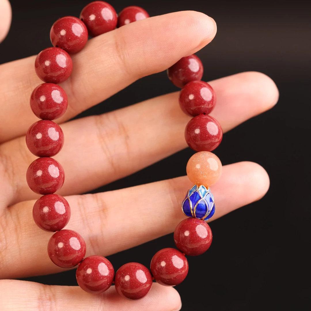 含辰砂工艺品莲花珐琅彩手串高品质帝王砂紫金砂红砂手串