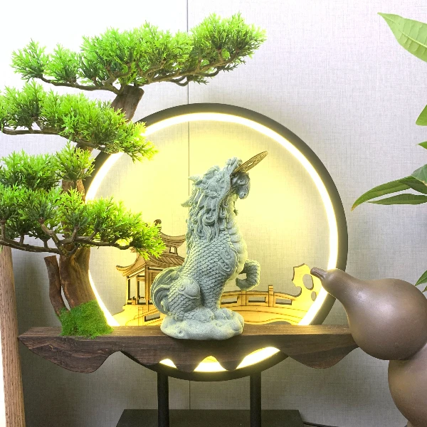 吞金兽茶宠精品摆件鱼缸造景天然青砂石新中式创意书房办公室桌面