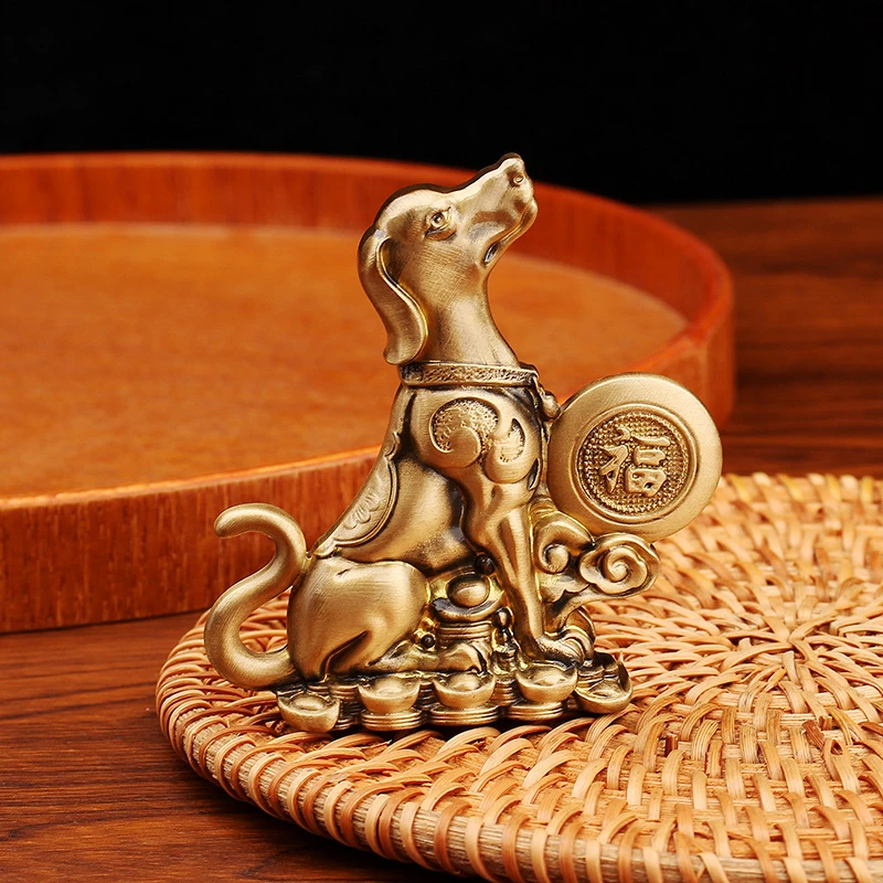 十二生肖狗黄铜摆件坐地狗玄关客厅办公室桌面摆放工艺品装饰品