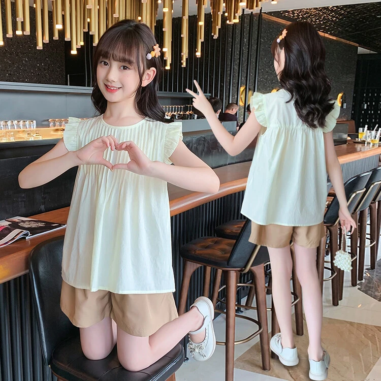ABC正品女童短裤套装夏季2024新款儿童洋气短袖两件套女大童休闲