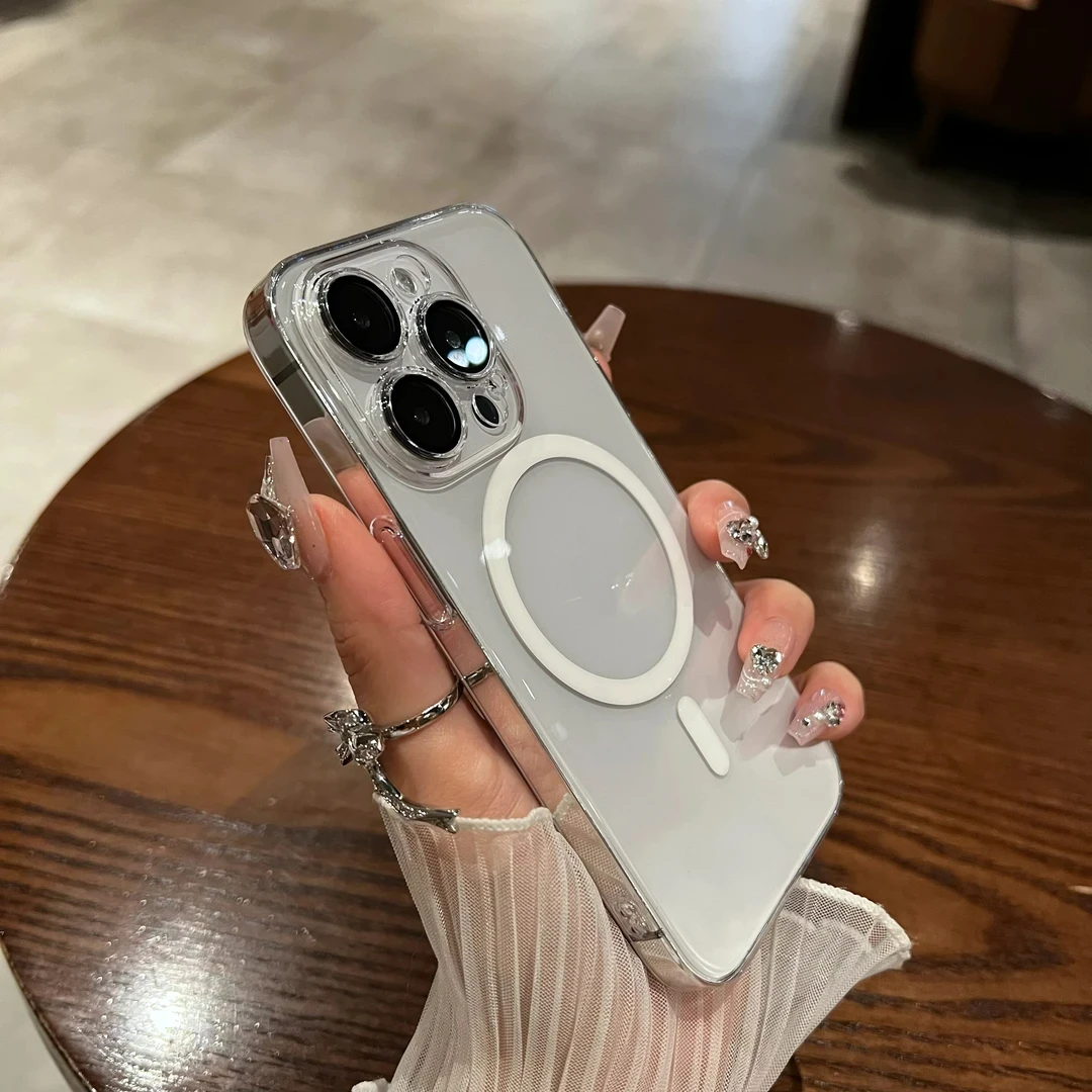 适用于苹果16ProMax透明磁吸iPhone14硬壳13高级感12带镜头膜15