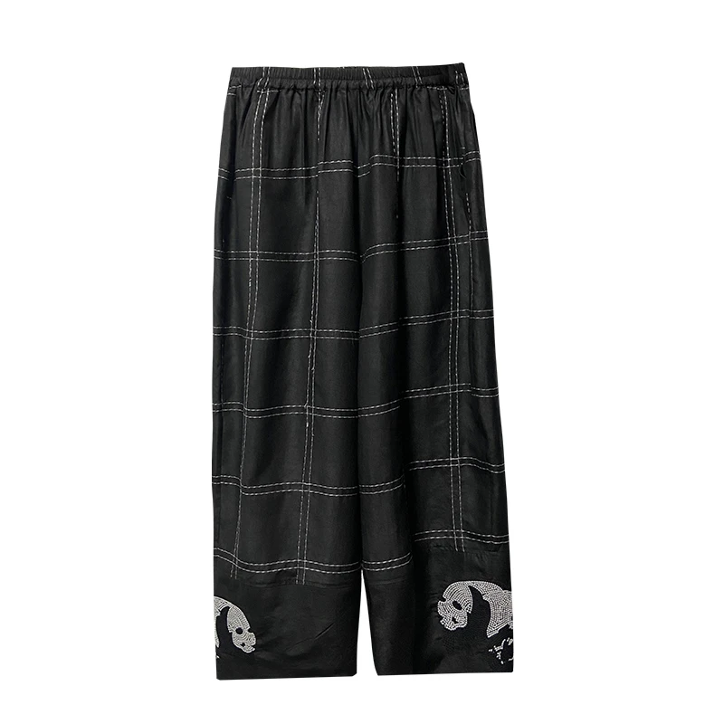 SUOER/娑尔香云纱方格白线熊猫裤子SF2KB00115