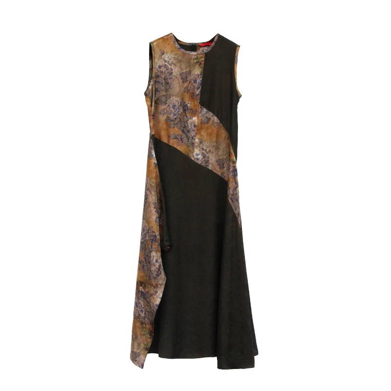 SUOER/娑尔羽毛提花拼色交织连衣裙SF3LX00380