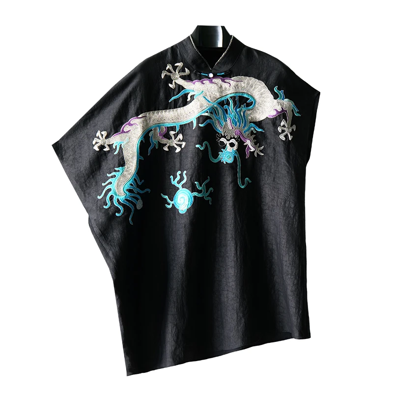 SUOER/娑尔娑尔蓝龙刺绣桑蚕丝不规则上衣SG1SB01029