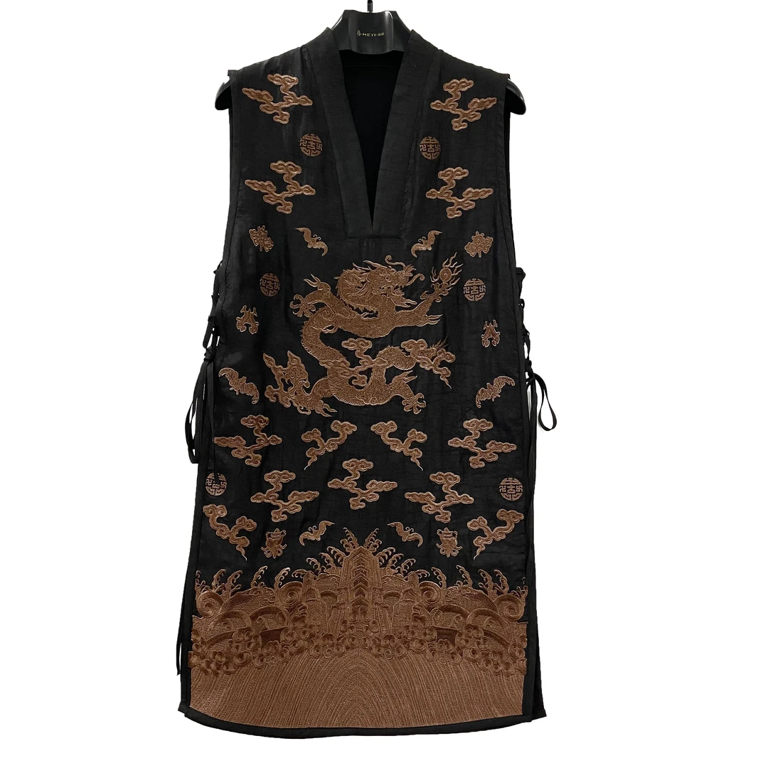 娑尔五色龙刺绣香云纱马甲00161绿00160金00162蓝00163红00164咖