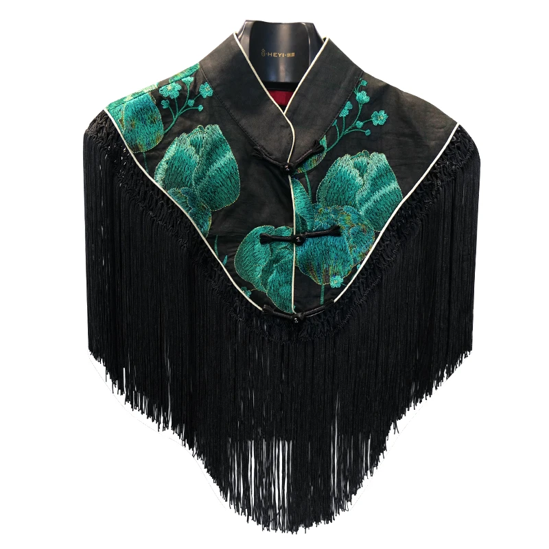 娑尔香云纱绣花流苏披肩SI3SG03338