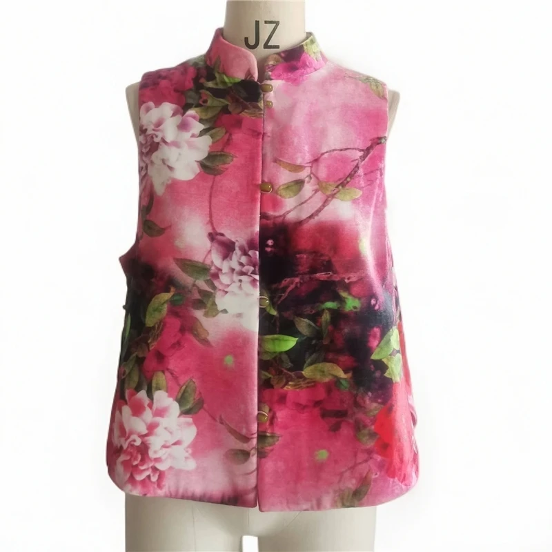 格格女士丝绒薄棉时尚宽松百搭中式复古马甲G34AN0214