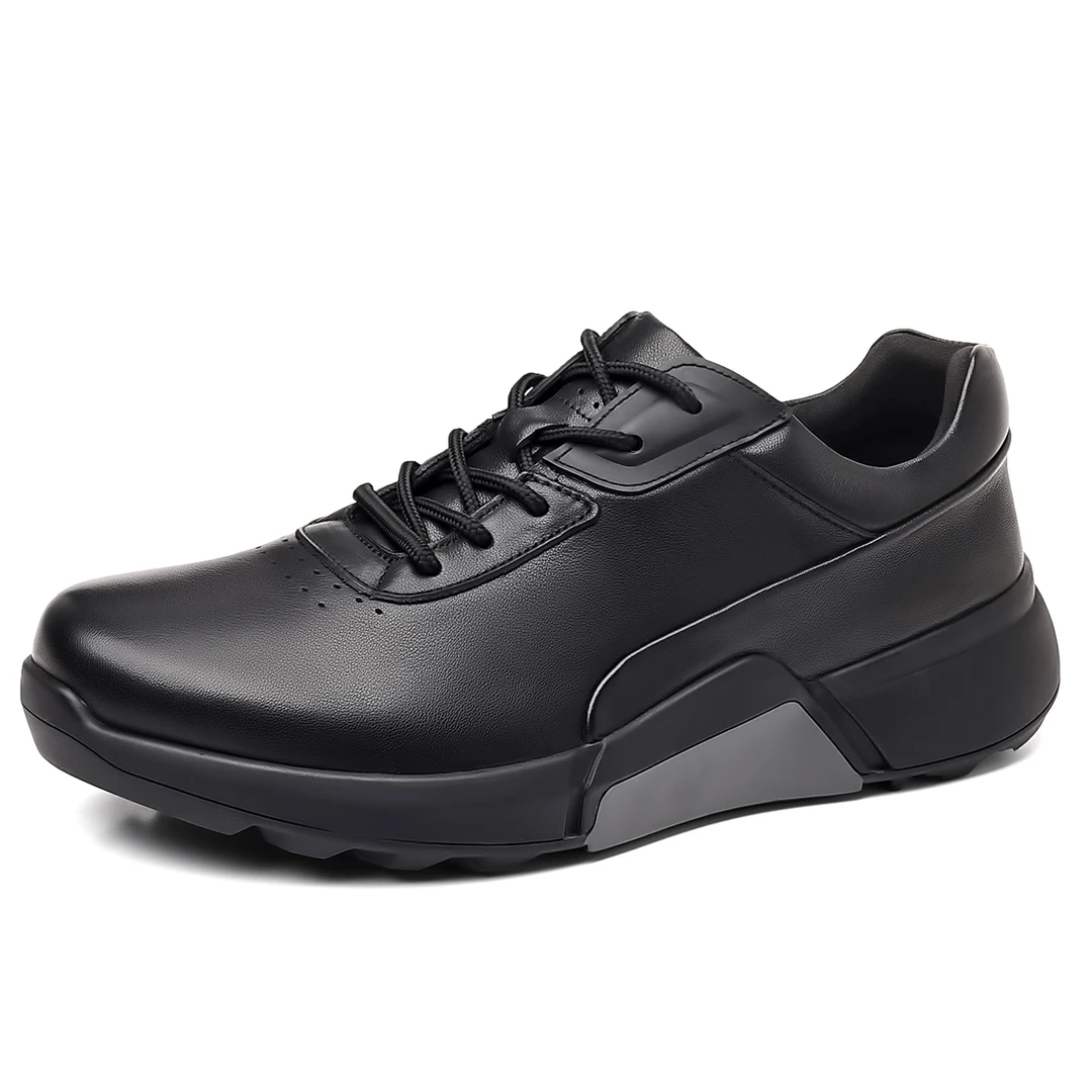 CCE厚底耐磨户外久站不累脚休闲鞋头层牛皮软底黑色男鞋LJ6669-J