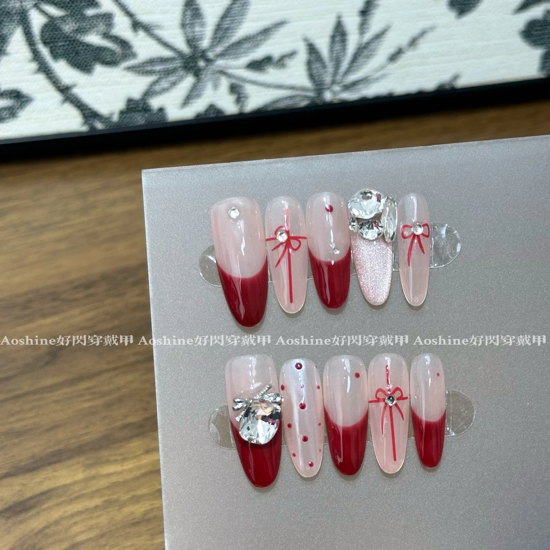 红色波点 | 红色系法式裸色轻奢手工穿戴甲