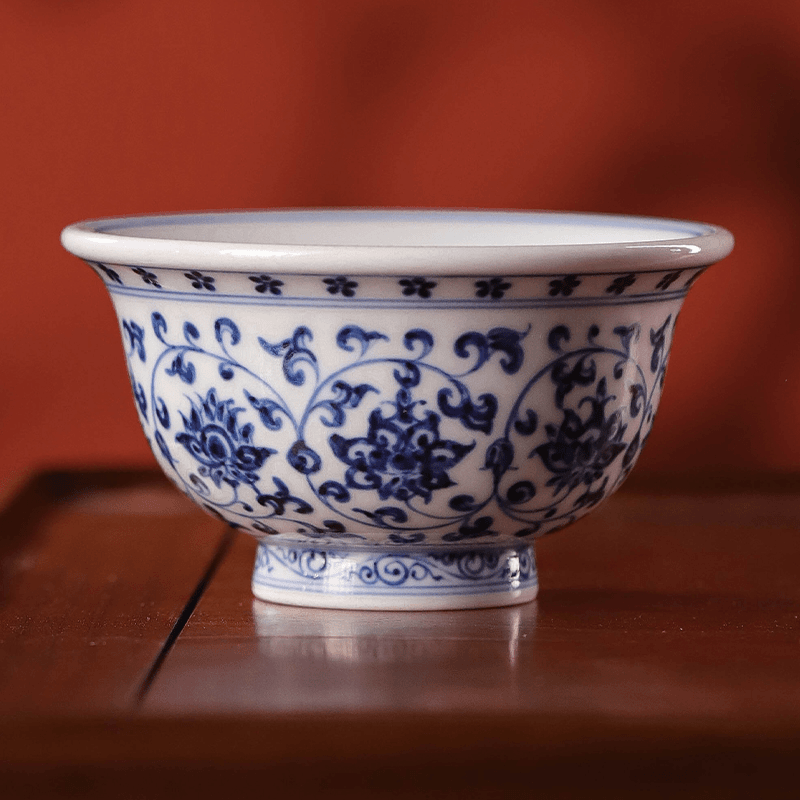 【春城与瓷都】缠枝莲压手杯品茗主人杯精致瓷器手绘中国风中式茶器