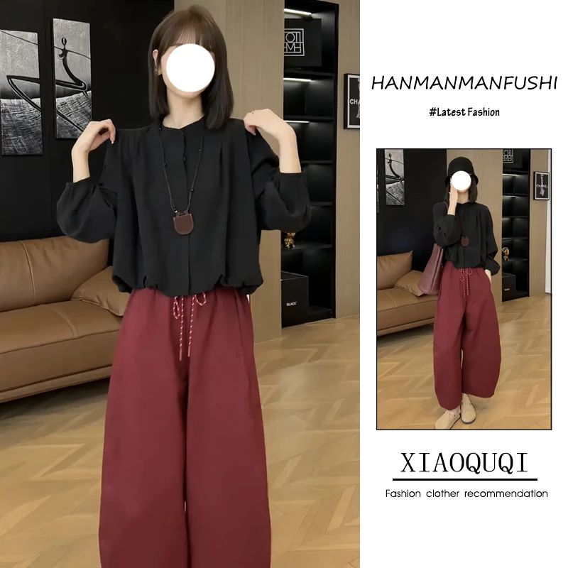 早秋季流行穿搭一整套新款2024港风复古高级感衬衫休闲裤两件套装