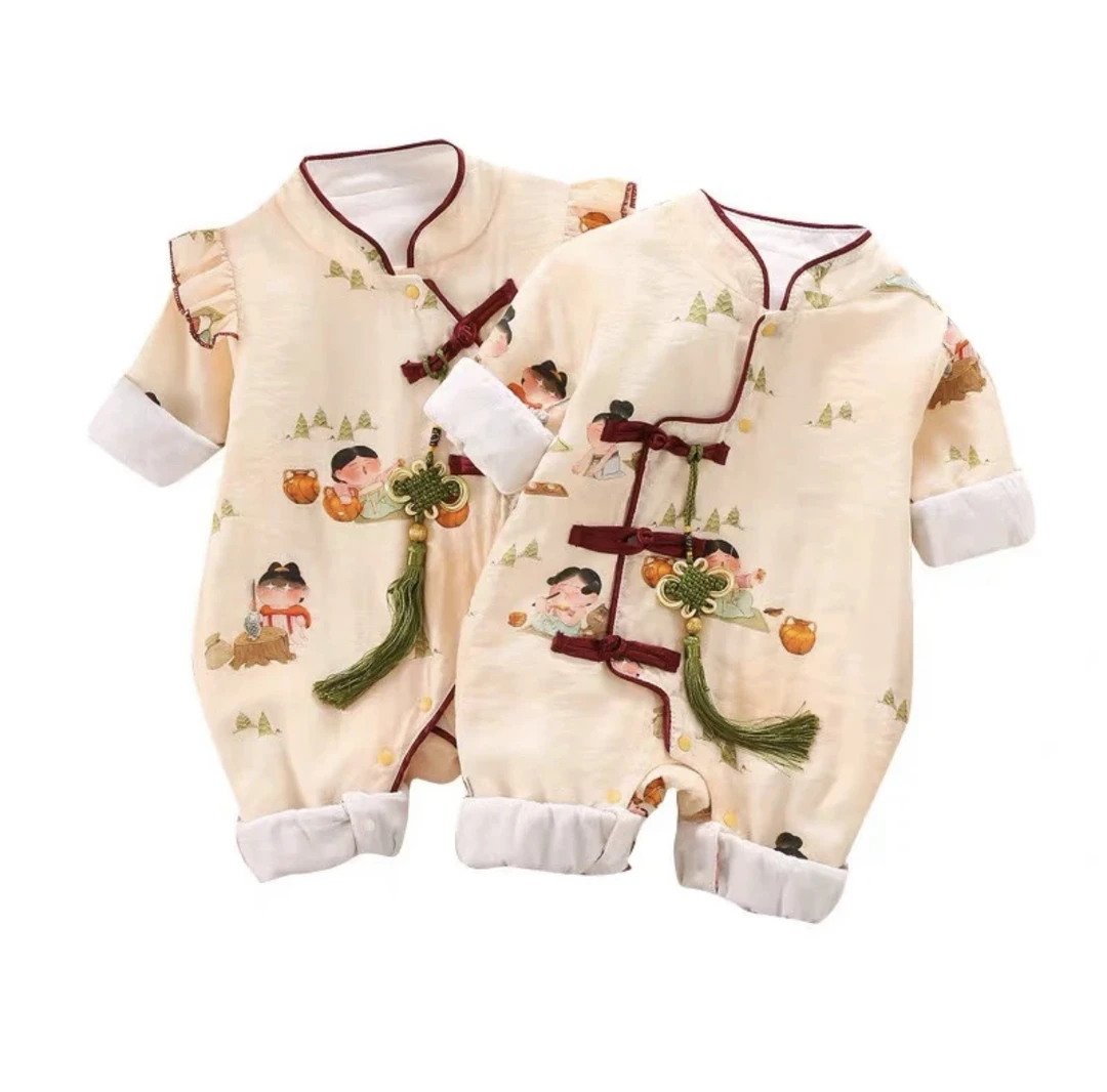 2023款婴幼儿唐装中国风汉服男女宝冬季薄棉爬爬服洋气哈衣外出服