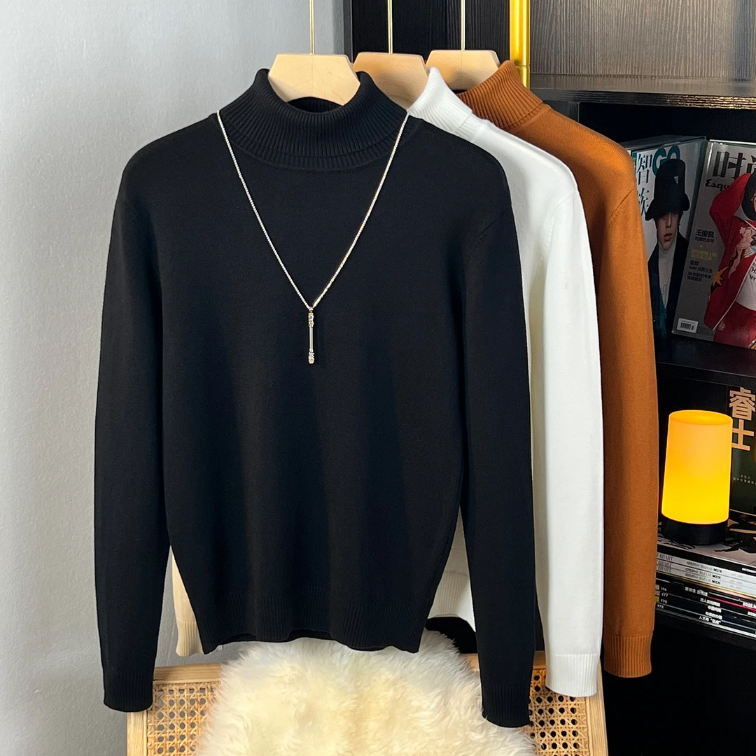 2024年新款秋冬高领毛衣男针织衫打底衫韩版潮流内搭加绒加厚线