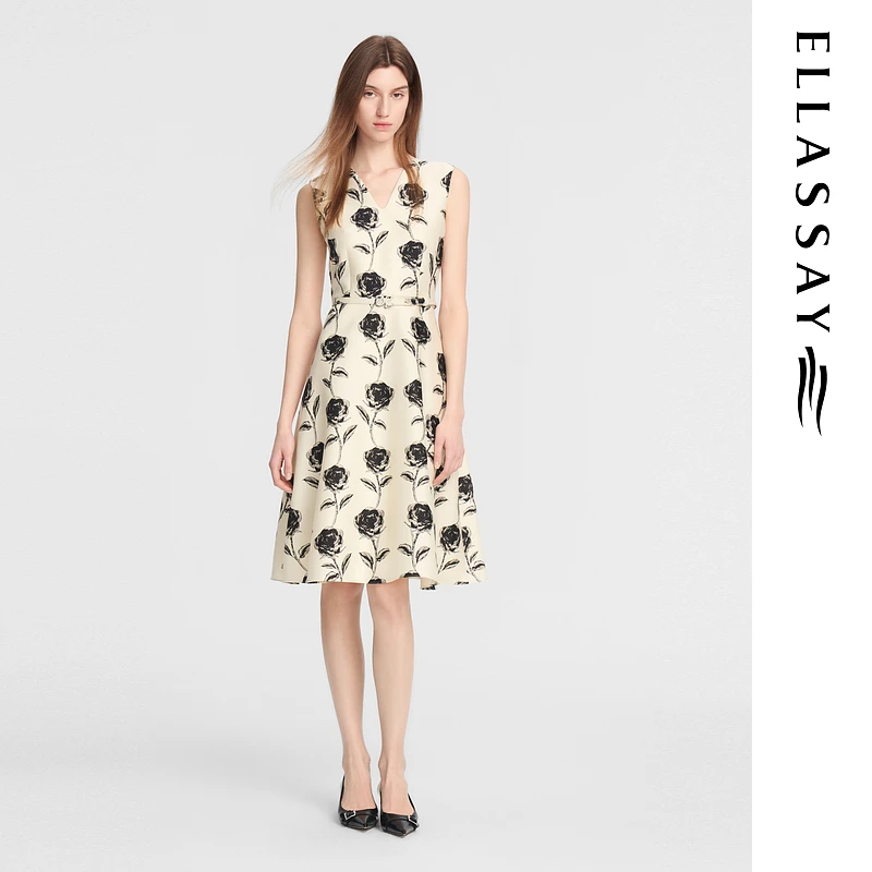 【月影玫瑰】歌力思新款时尚优雅夏季气质v领连衣裙女EWE353Y08700