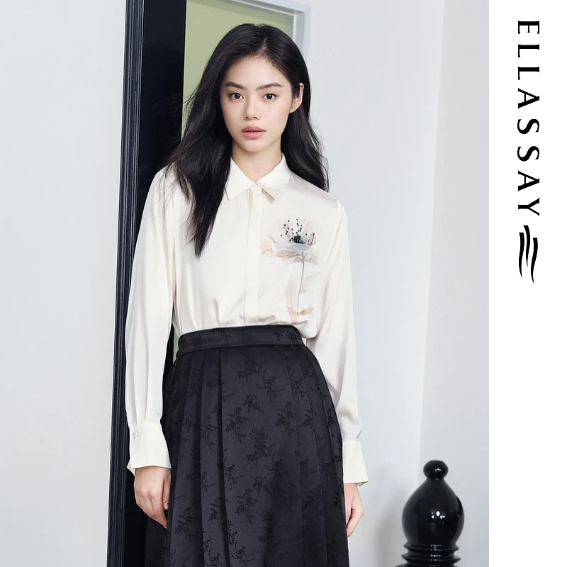 ELLASSAY歌力思24夏季新款桑蚕丝朦胧美诗意衬衫女EWU353C00200