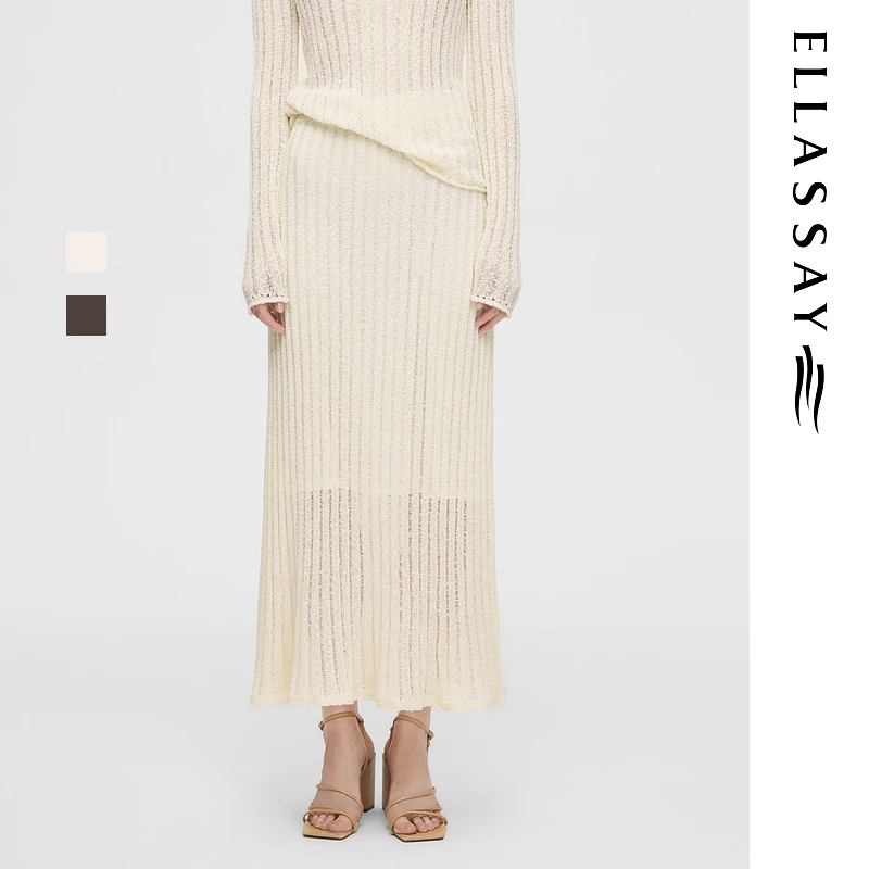 【美人鱼套装】2025早春新款修身显瘦镂空钩花长半裙EWB361M00600