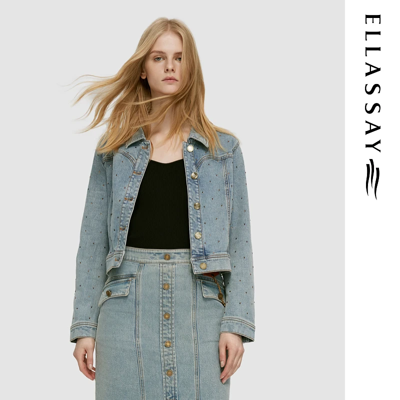 ELLASSAY歌力思夏季新款烫钻棉感牛仔短外套女EWD351N00800