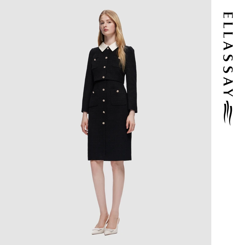 歌力思25年新款秋季时尚气质小香风连衣裙女EWD353Y05400