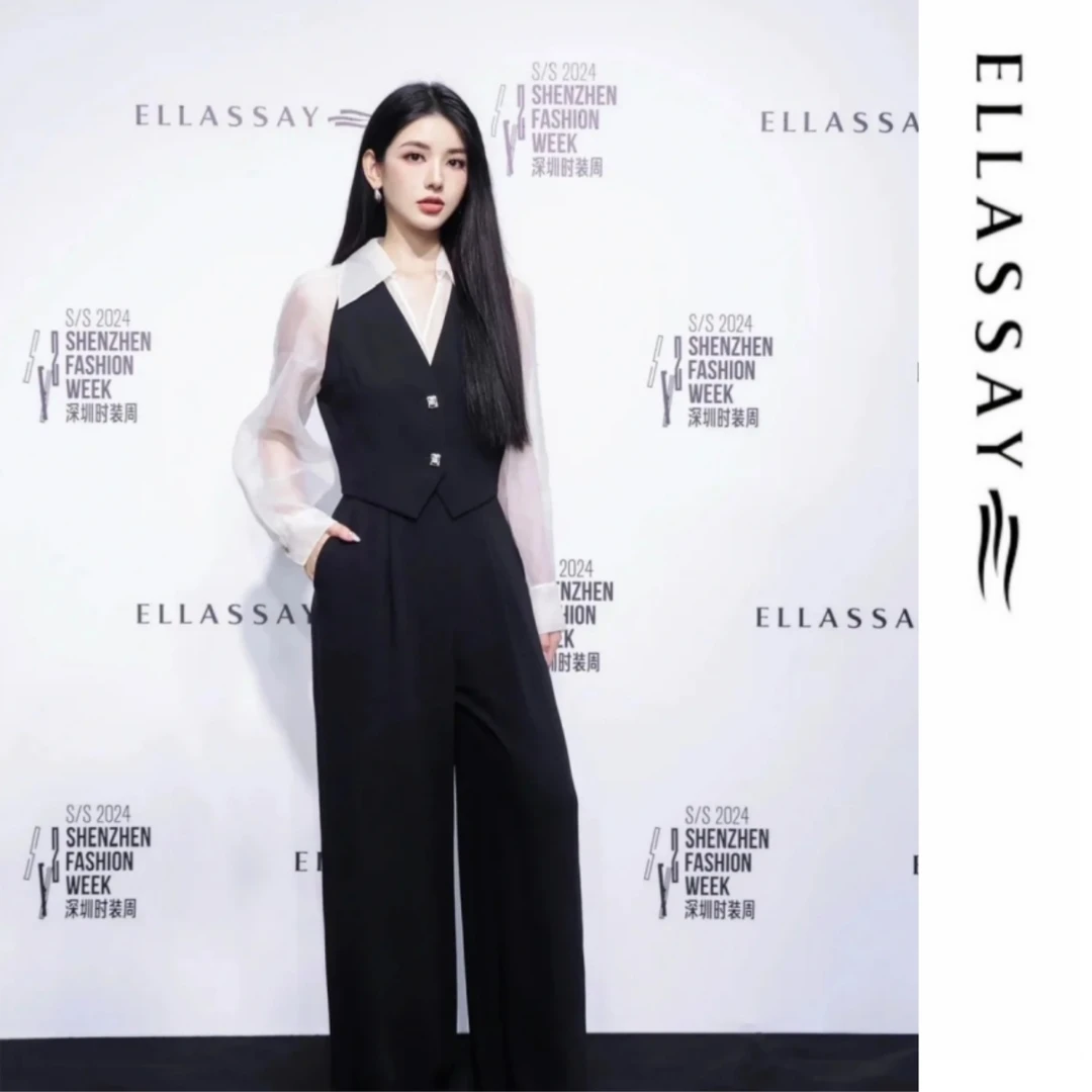 【时装周高定】歌力思夏款高腰气质黑色连体裤女EWF355K03600