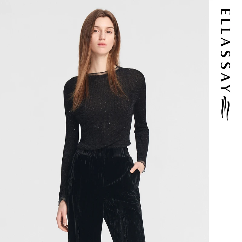 歌力思秋季新款法式细闪打底薄针织衫女EWE353M15500