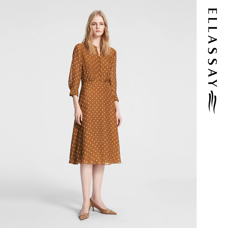 歌力思2025夏季新款雅丹风法式波点连衣裙女EWE353Y00500