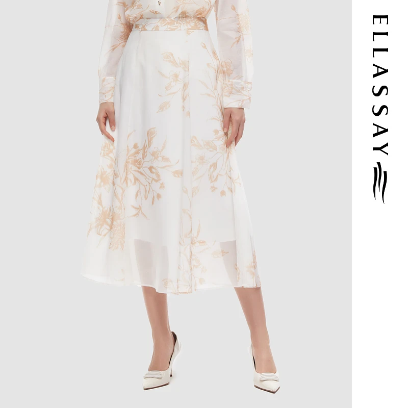 ELLASSAY歌力思2025早春醋酸气质印花高腰半身裙女EWU361Q00200