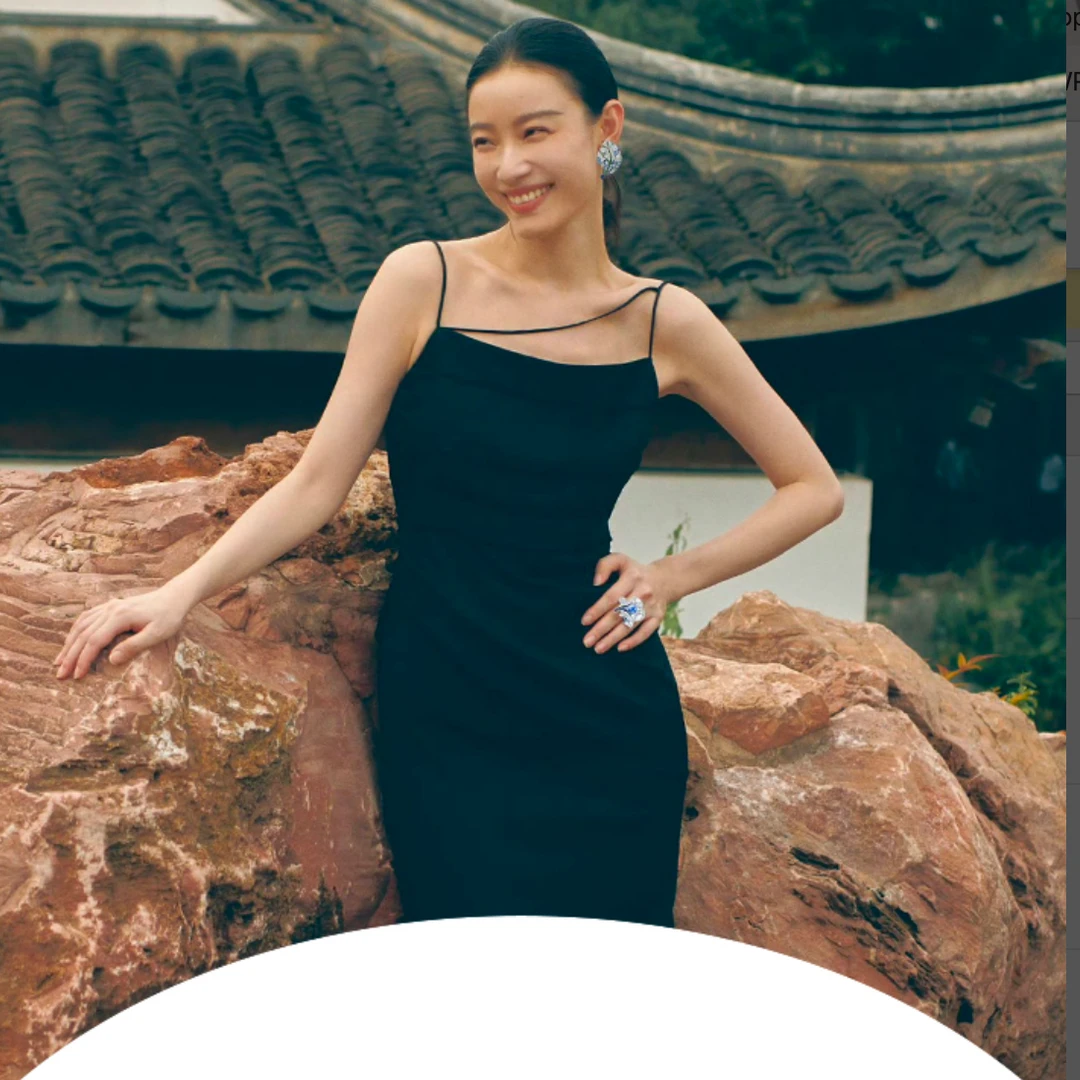 【倪妮同款】歌力思秋季新款质感三醋酸吊带连衣裙女EWF343Y07100