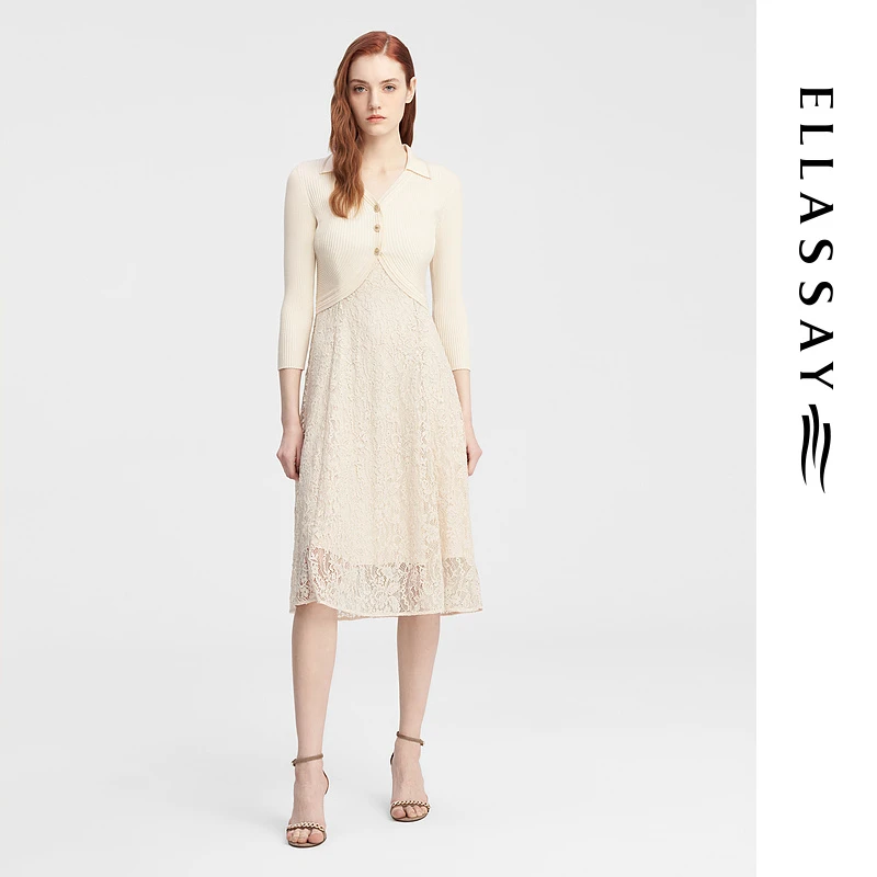 歌力思夏季新款真两件温柔优雅淑女连衣裙EWE343Y05400