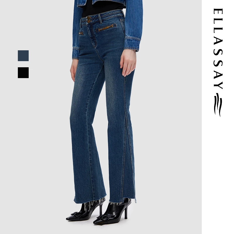 ELLASSAY歌力思2025秋季新款棉感高腰微喇牛仔裤女EWD353N00300