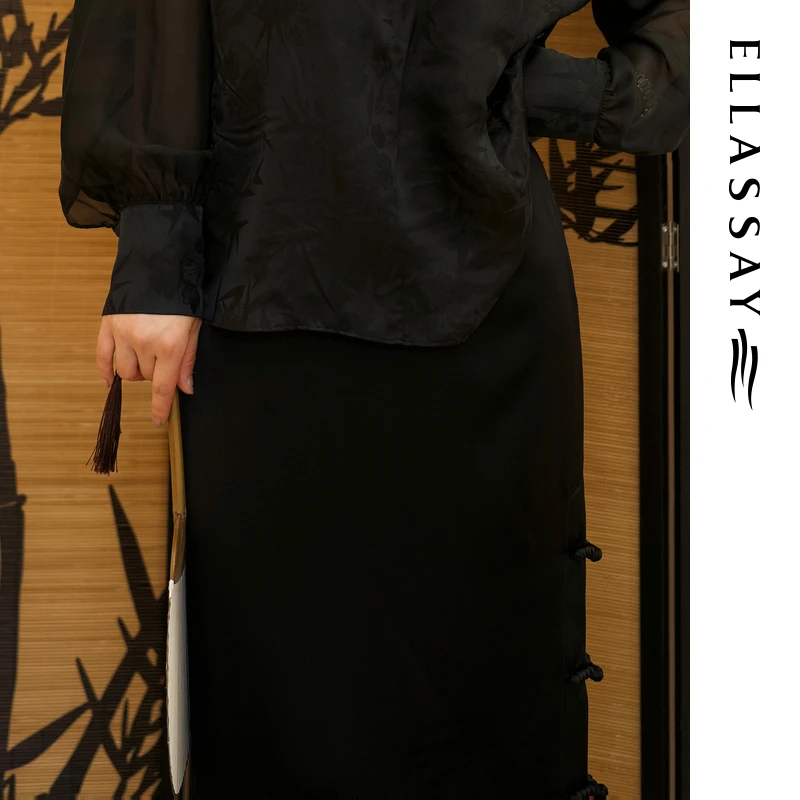 【国风雅韵】歌力思25秋季新款三醋酸国风开叉半身裙女EWW353Q01100