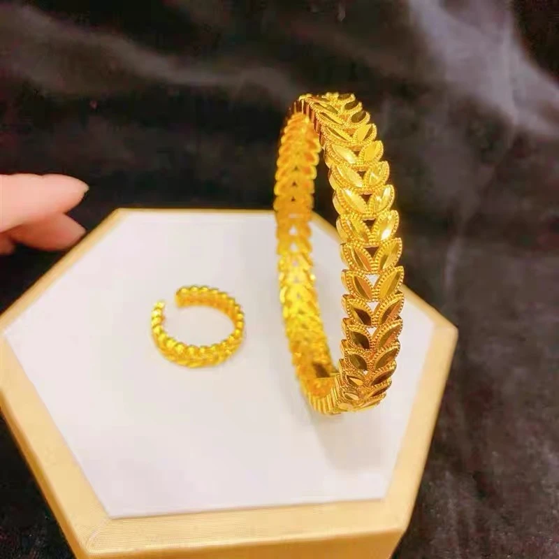 铜合金手镯 越南手镯高级感时尚卡扣麦穗手镯送戒指七夕节礼物