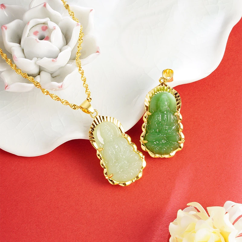 铜合金项链 新款复古油青冰青观音吊坠观音佛轻奢气质精美项链