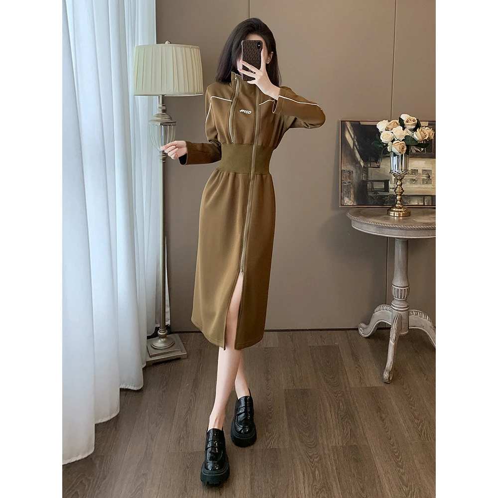 黑色连衣裙女春秋季2025新款打底法式长袖卫衣裙子加绒长裙半高领