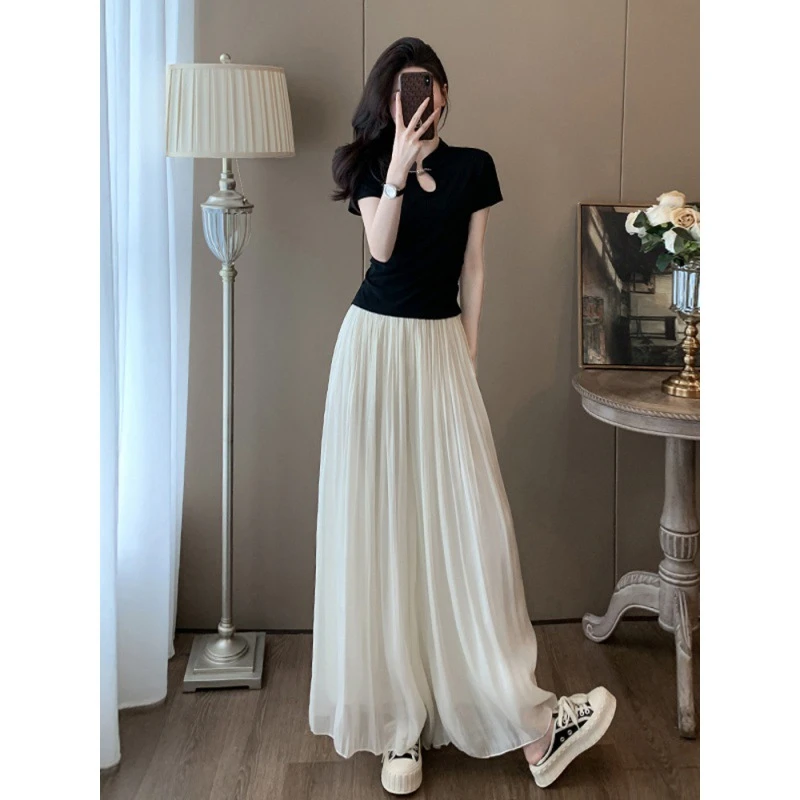 新中式国风短袖套装女夏装时尚减龄休闲运动风阔腿裤裙两件套洋气