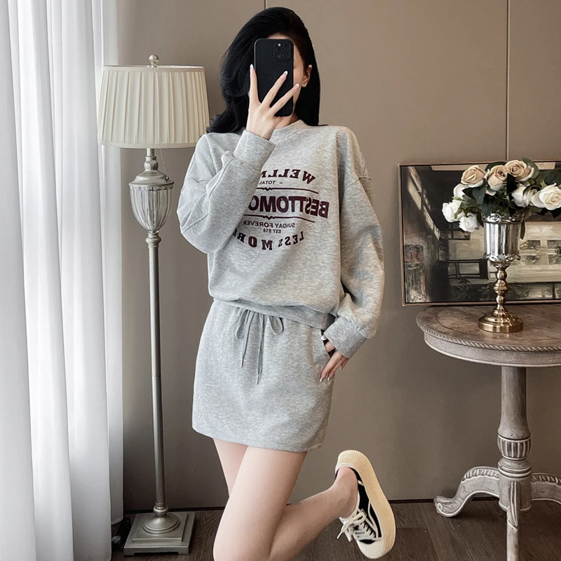 秋季慵懒风运动时尚套装女字母长袖卫衣半身裙显瘦两件套新款女装
