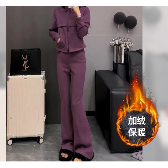 欧货爆款休闲运动套装女2025新款秋款女款今年流行时尚紫色两件套