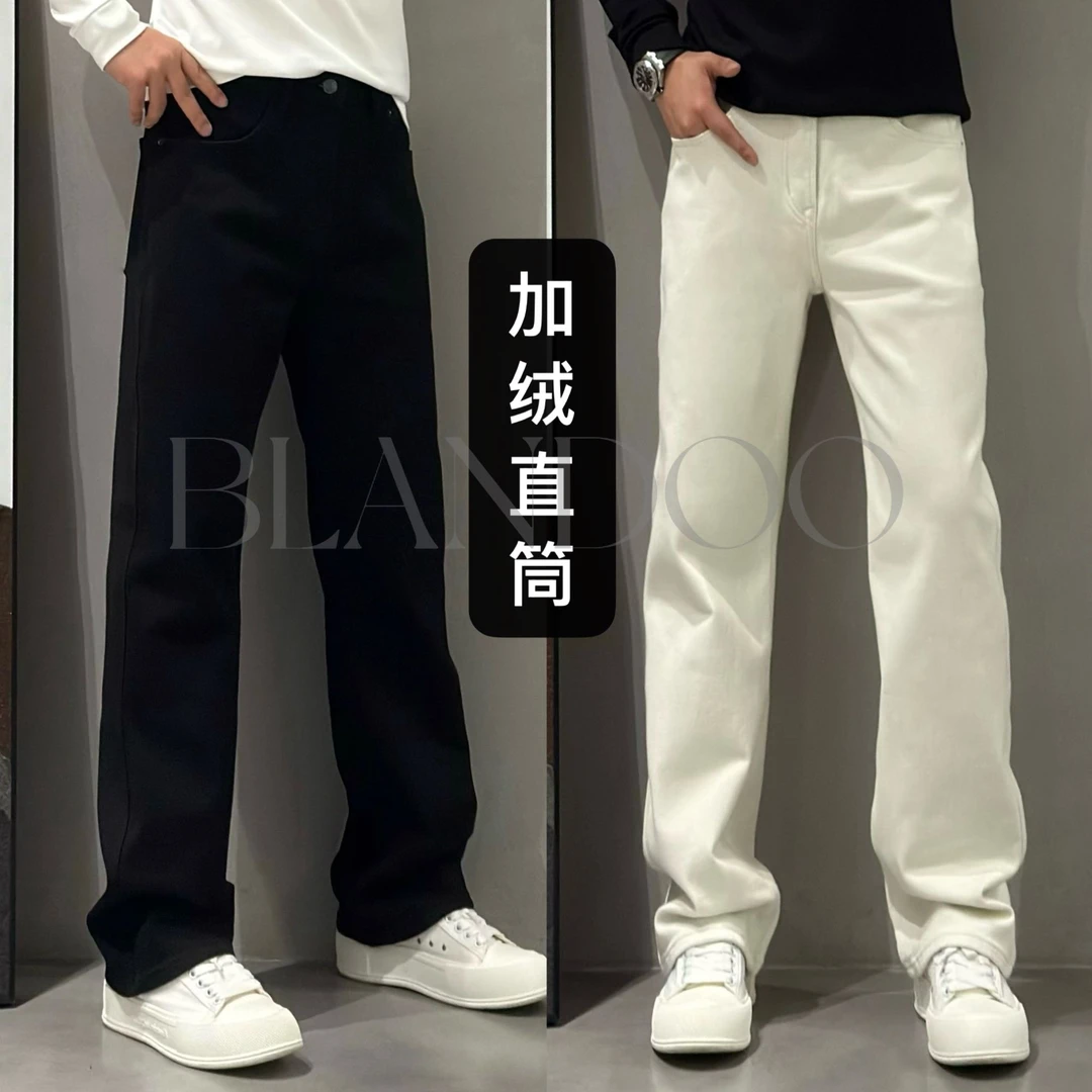 BLANDOO “舒适升级”  美式高街微阔加绒直筒牛仔裤8623