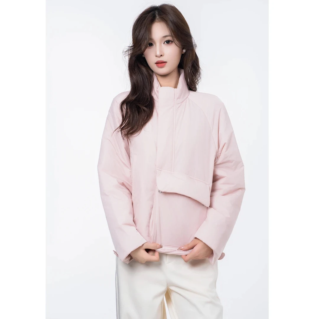阿玛施2024冬季新款简约立领连帽短款休闲新雪丽棉服女5400851