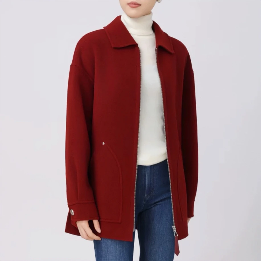 阿玛施2024秋冬品质新款简约纯色直身版休闲双面呢外套女5400857