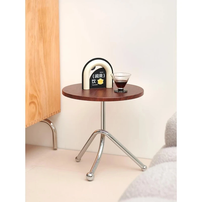 中古实木沙发边几小圆桌子法式复古茶几设计师创意床头置物台桌