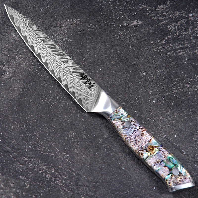 《影》67层大马士革鱼骨纹10CR15MOV钢芯61±HRC鲍鱼壳万用水果刀1