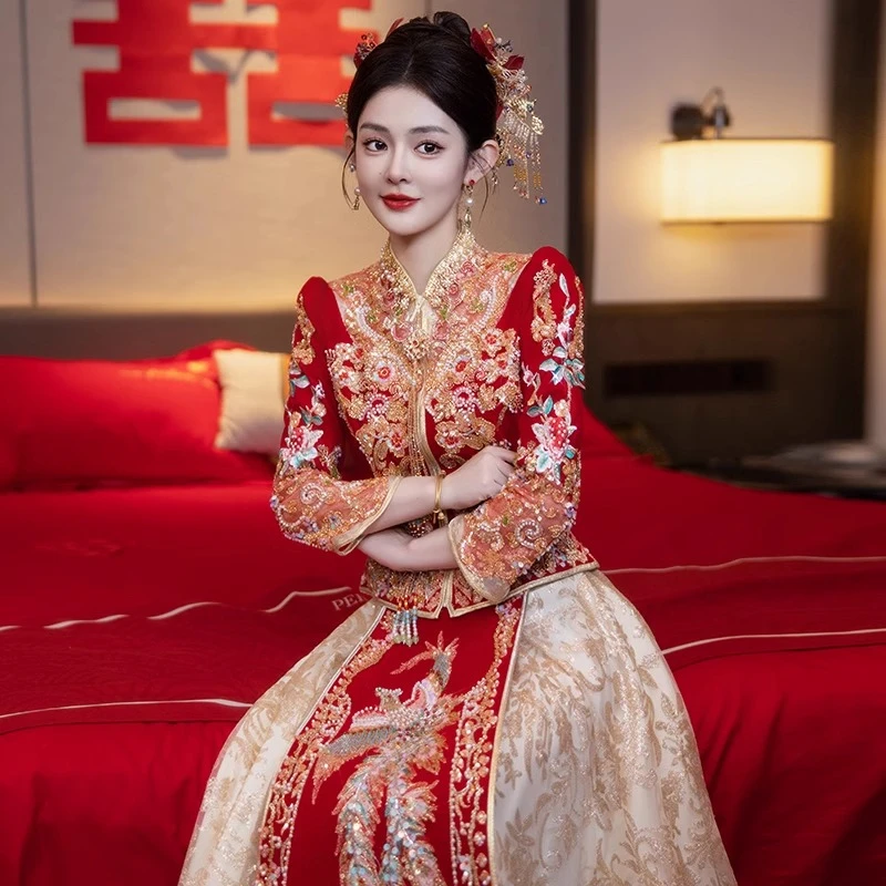 小个新娘结婚秀禾服2024新款新娘中式婚服高端出阁大码200斤加肥