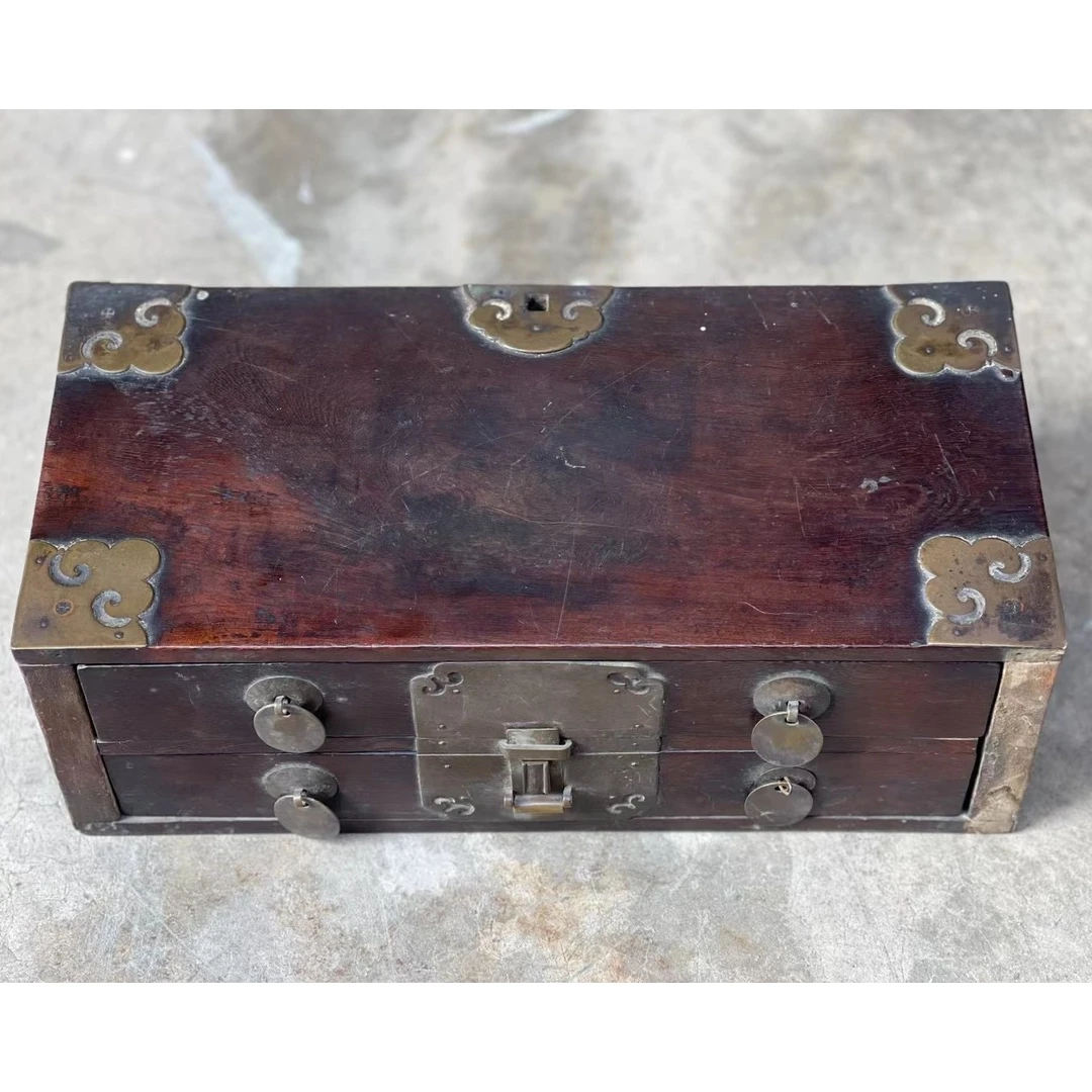 明末清初 老鸡翅木 嵌楠木天平箱，高11 长宽32x15厘米文房旧木器