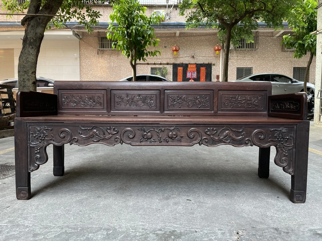 老红木酸枝木 四季花纹三人椅 古典家具古董木艺