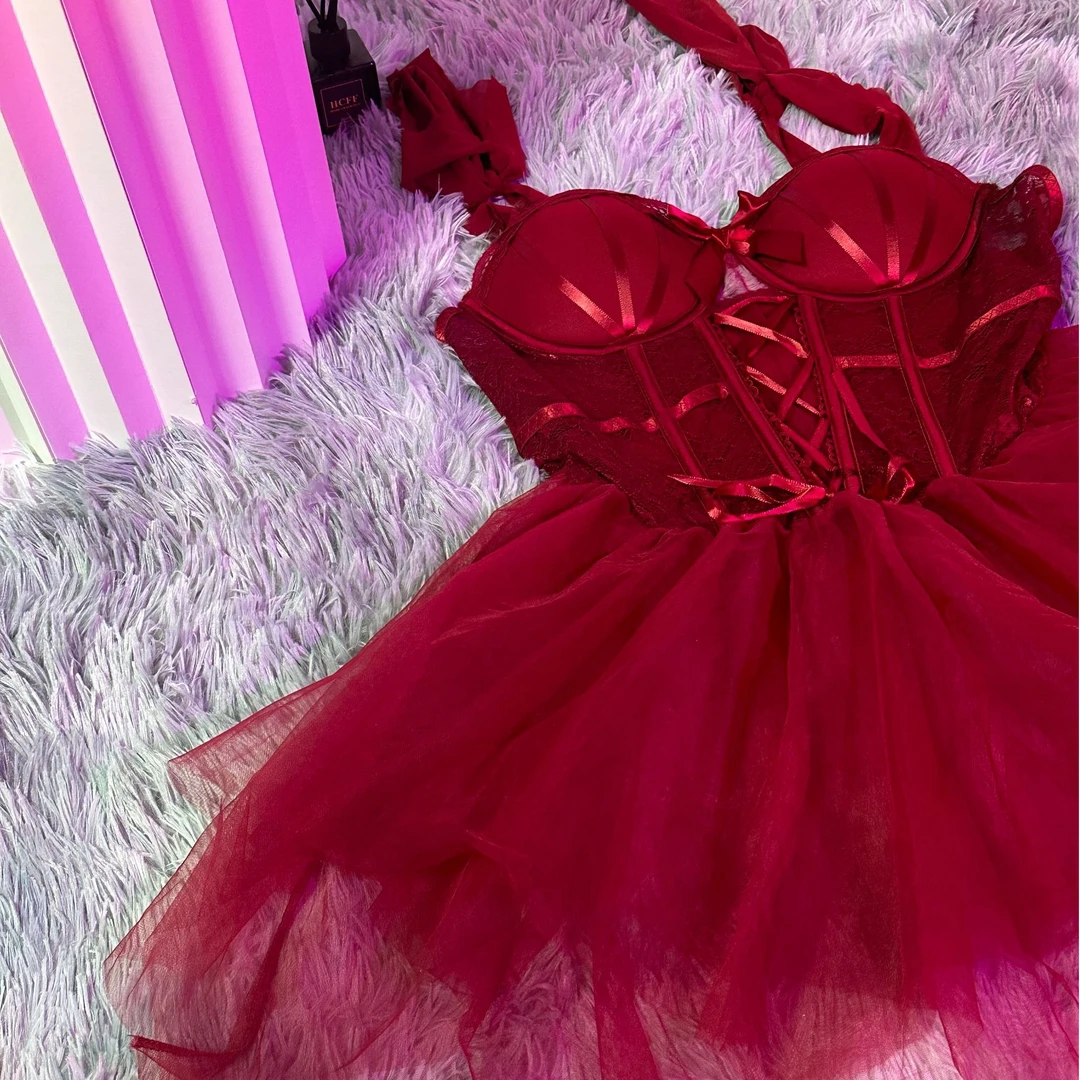 【夜涩】睡衣修身网纱加胸垫钢圈聚拢吊带睡裙薄款气质蕾丝洋气